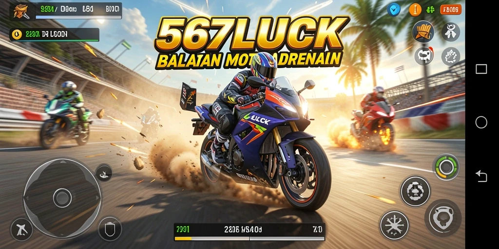 Screenshot gameplay 567LUCK yang menunjukkan balapan motor yang seru.