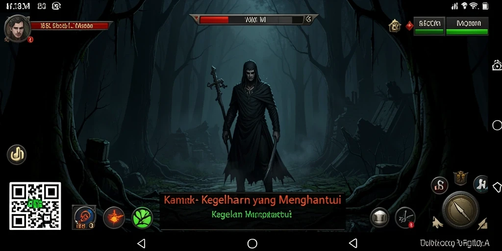Screenshot utama 8QR menunjukkan suasana gameplay yang menyeramkan.