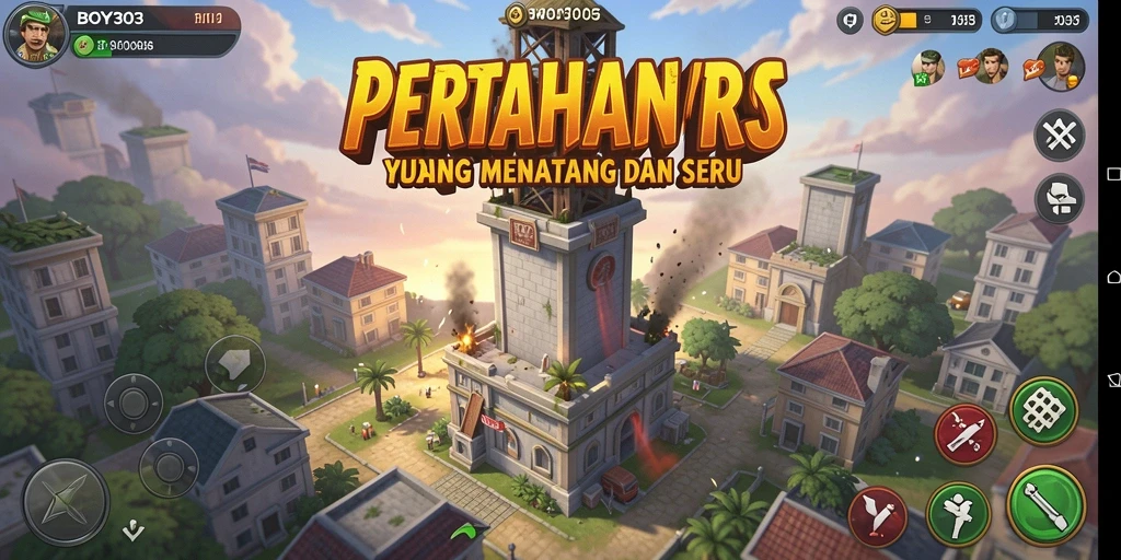 Screenshot gameplay BOY303 menampilkan aksi Tower Defense yang seru.