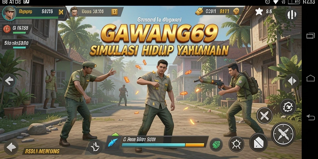 Screenshot gameplay GAWANG69 menampilkan karakter dalam aktivitas sehari-hari.