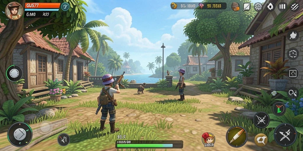 Tangkapan layar GUS77 menampilkan gameplay yang santai dan menyenangkan.