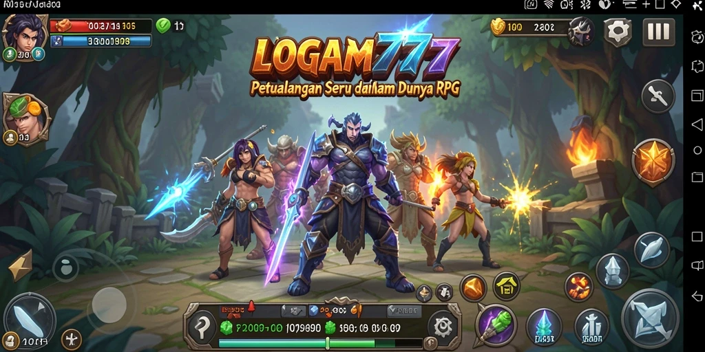 Screenshot utama LOGAM777 menampilkan pertarungan seru dalam gameplay RPG.