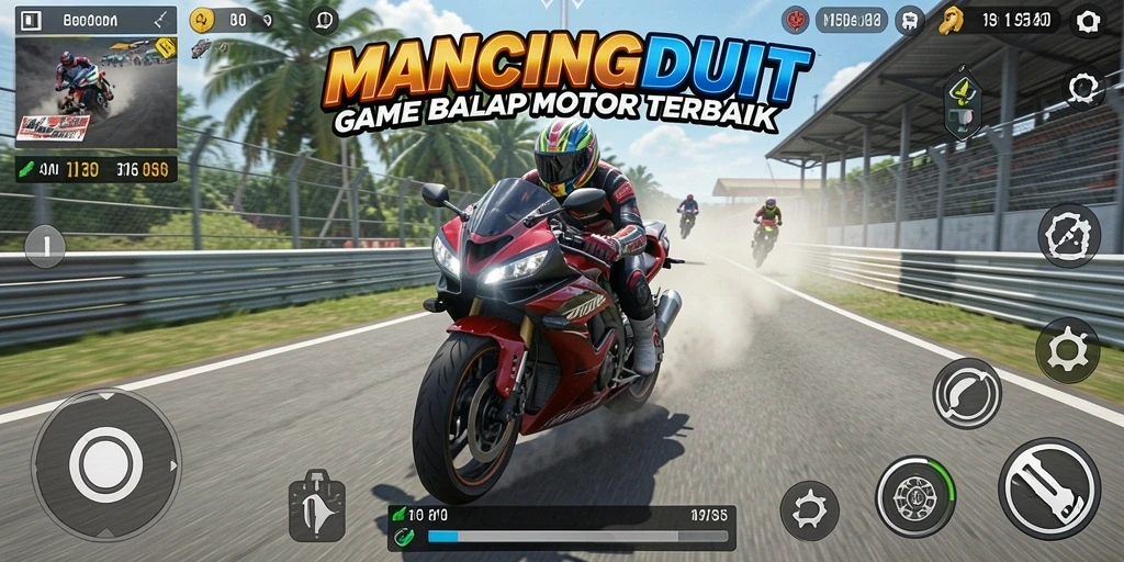 Screenshot gameplay MANCINGDUIT menampilkan aksi seru balap motor.