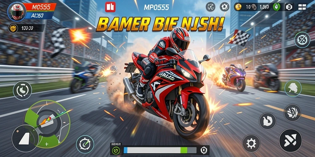 Tampilan gameplay seru di MPO555 dengan balapan motor yang mendebarkan.