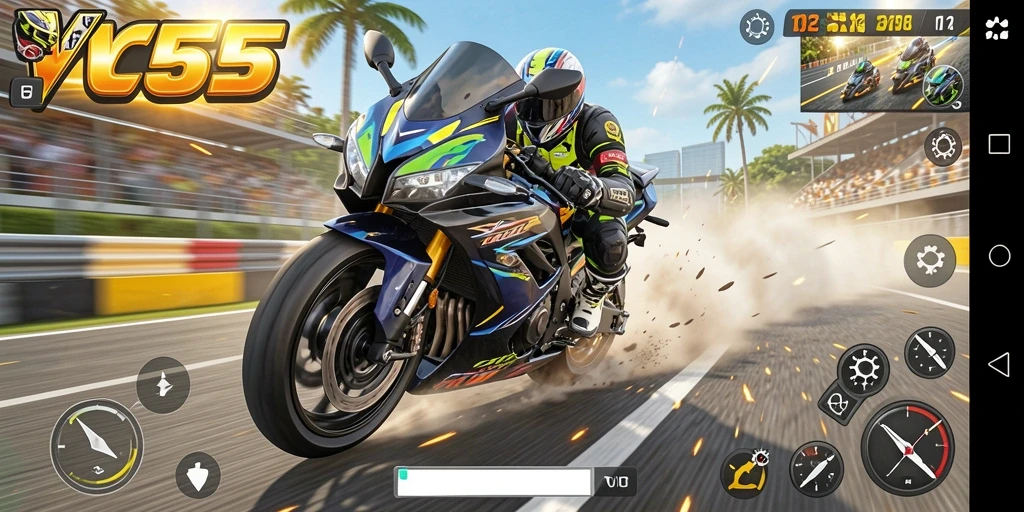 Gameplay seru dalam balapan motor dengan kecepatan tinggi.